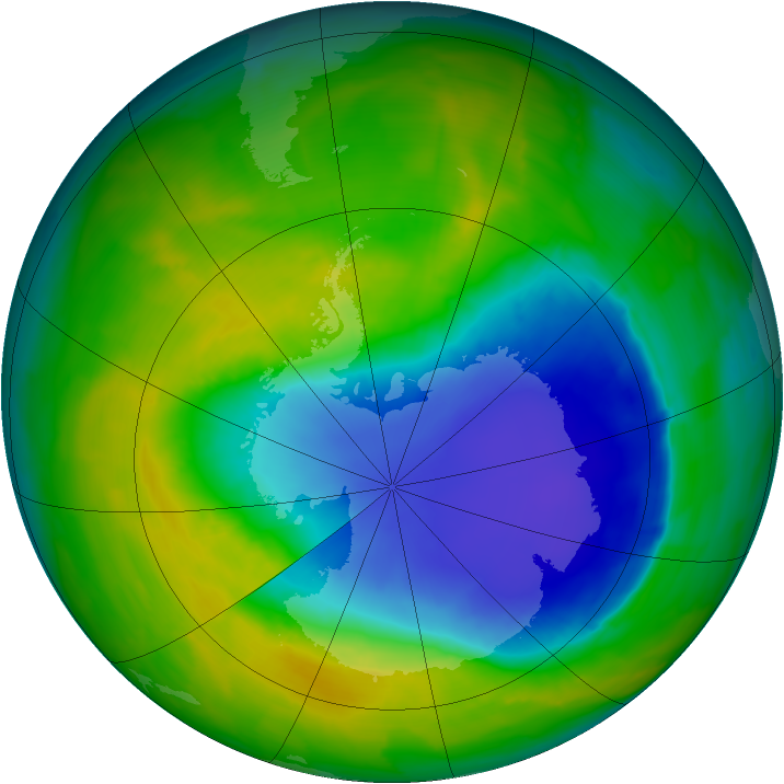 Antarctic ozone map for 29 October 2013